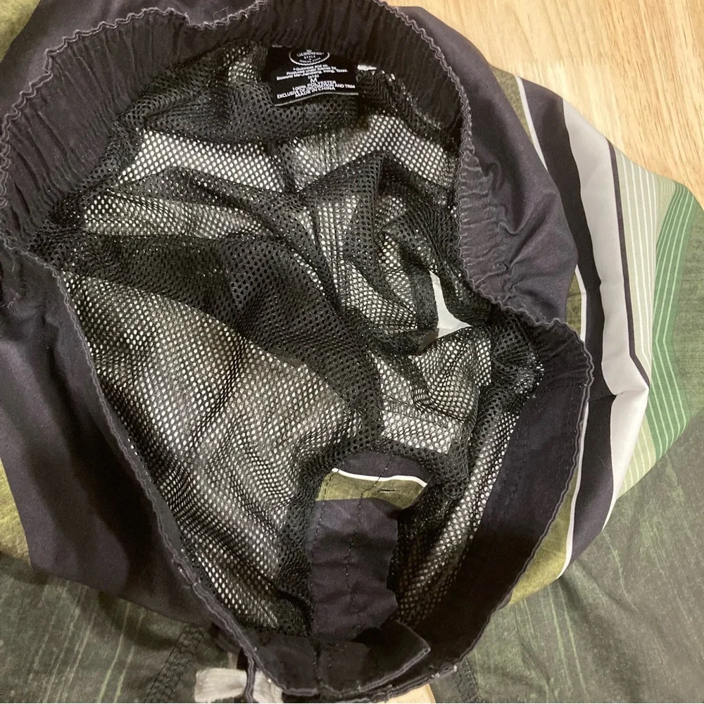 Guinness Beer Men's Black Green White Striped Board Shorts Swim Trunks Size 36